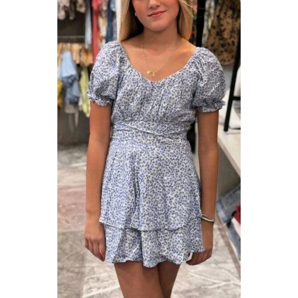 Katie J NYC "Delilah" Fit/Flare Dress w/Puff Sleeves Waist Tie XS EUC Lilac Teen